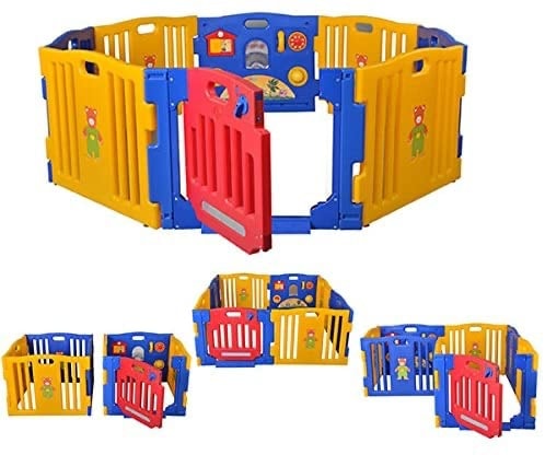 Parque de bebé XXL de plástico con 8 Piezas + Colchoneta Ibaby Play Twin