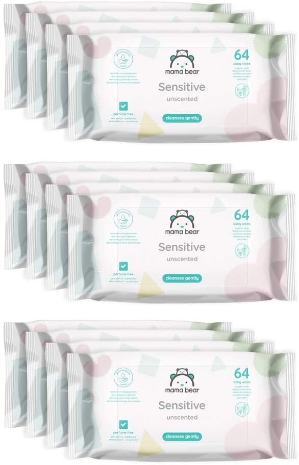 Mama Bear Sensitive Toallitas húmedas para bebé (marca Amazon) - 12 Paquetes