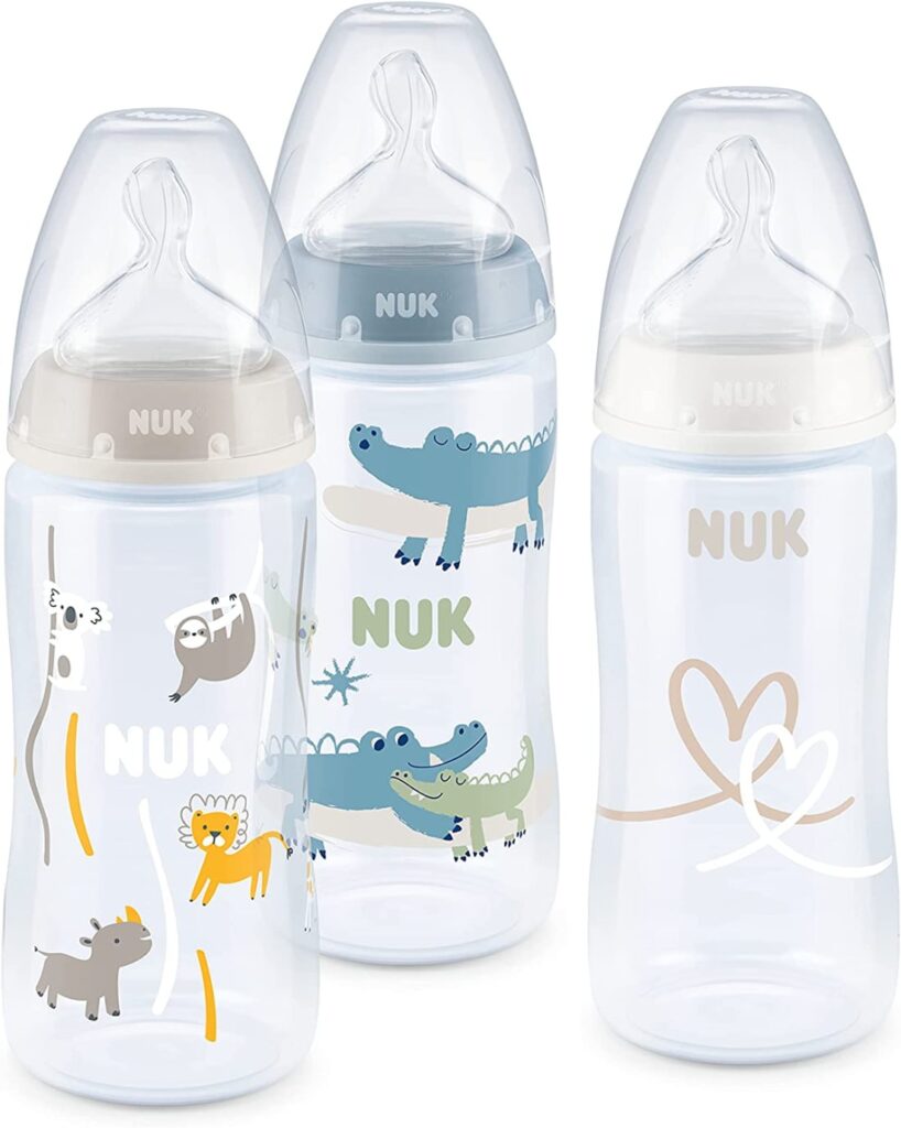 Nuk - 3 Biberones First Choice+ con tetina de silicona y tapa para bebés de 0 a 6 meses, 300 ml