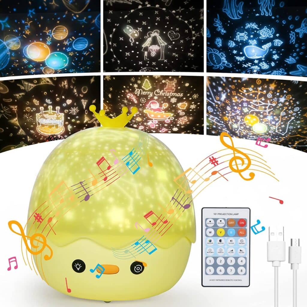 Lámpara proyector de estrellas de URAQT con nanas y canciones